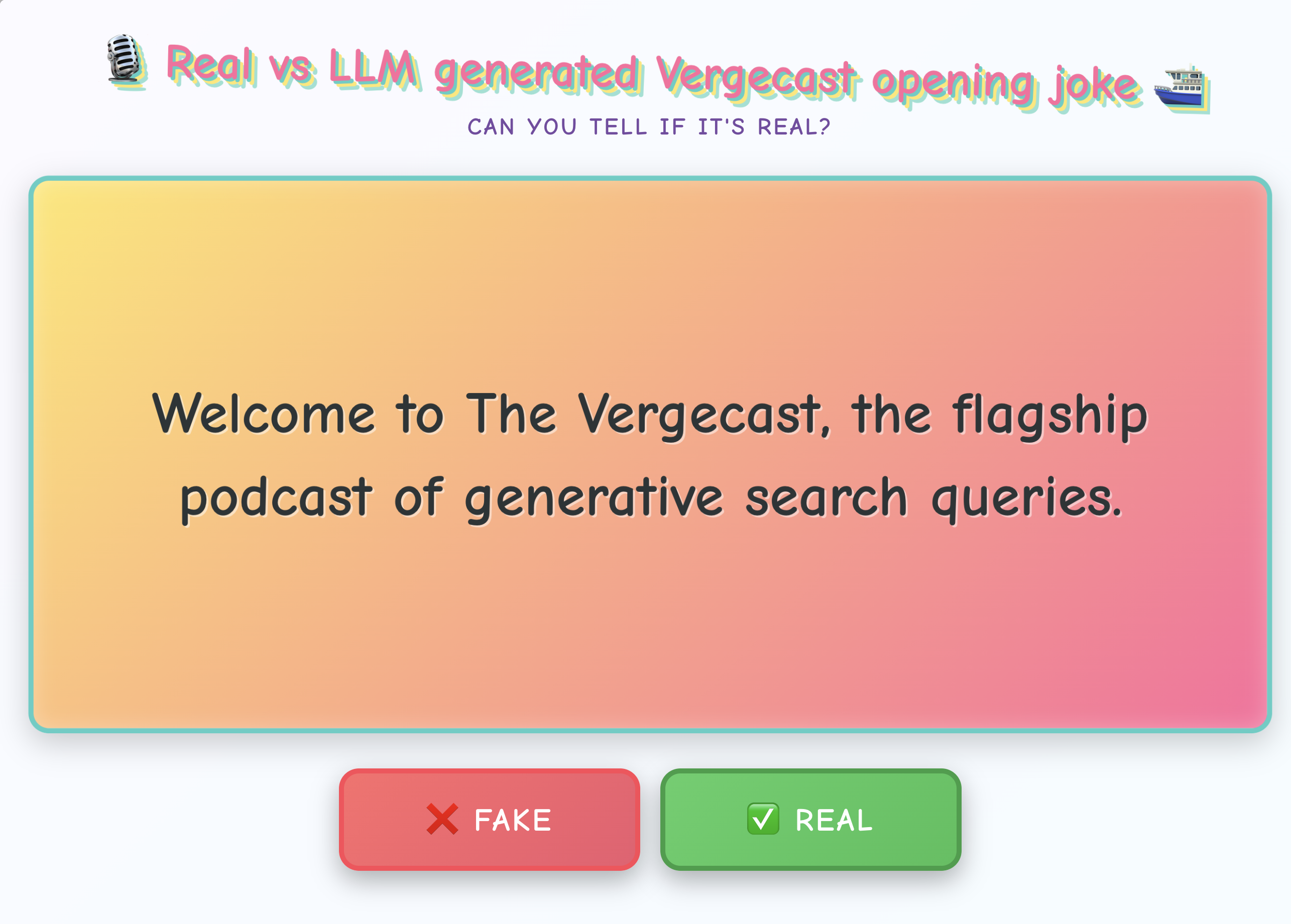 Vergecast opening joke UI